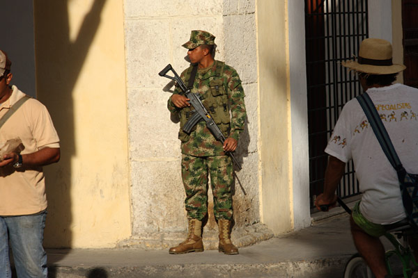 soldier in old town of Cartegena